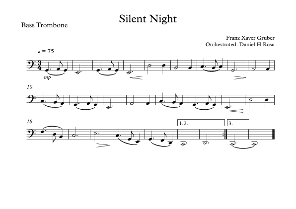 Silent Night - Christmas Carol - Bass Trombone (arr. Daniel H Rosa)