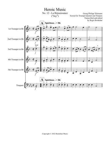 Heroic Music - No. 12. La Rejouissance (Eb) (Trumpet Quintet, Timp) (arr. Regis Bookshar)