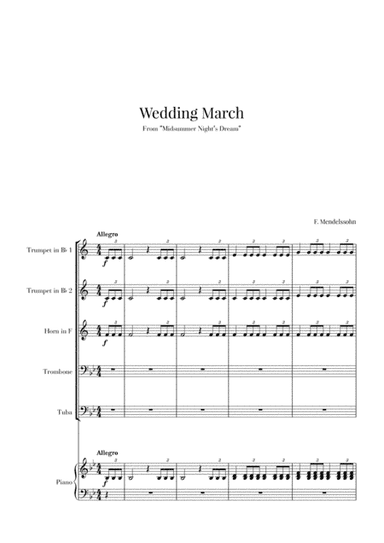 Wedding March for Brass Quintet and Piano - Mendelssohn (arr. Cadenza Editions)