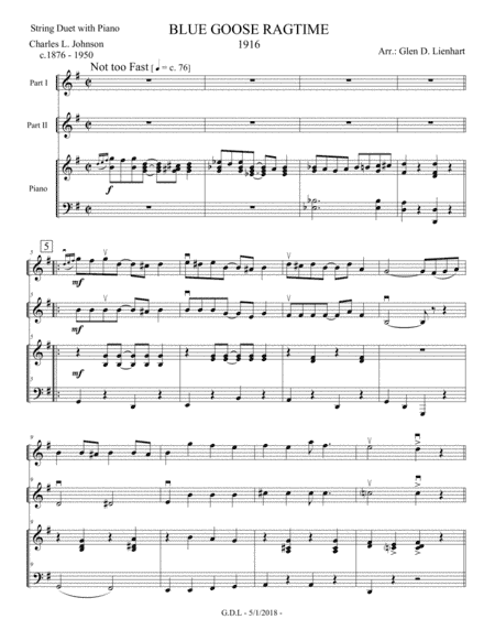 Blue Goose Ragtime - String Duet (arr. Glen D. Lienhart)