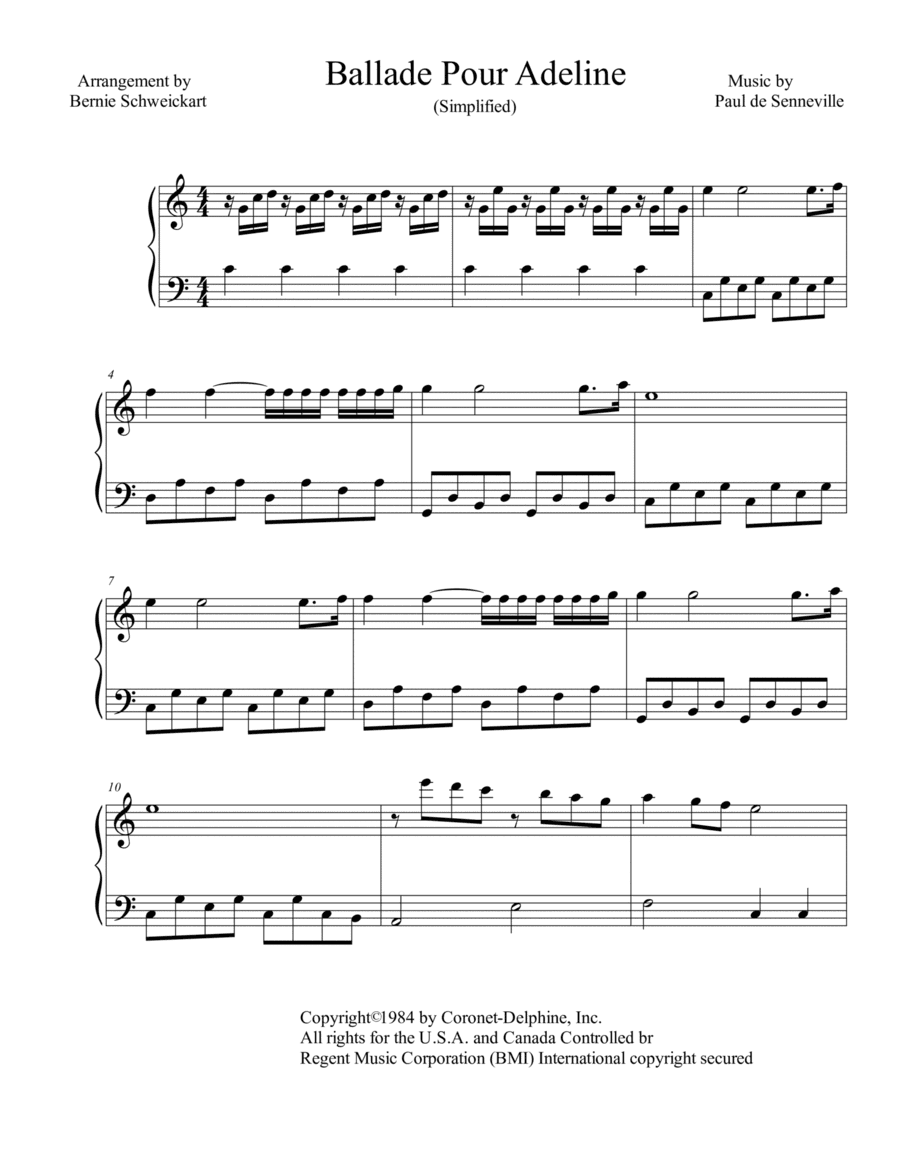 Ballade Pour Adeline (arr. Bernie Schweickart)