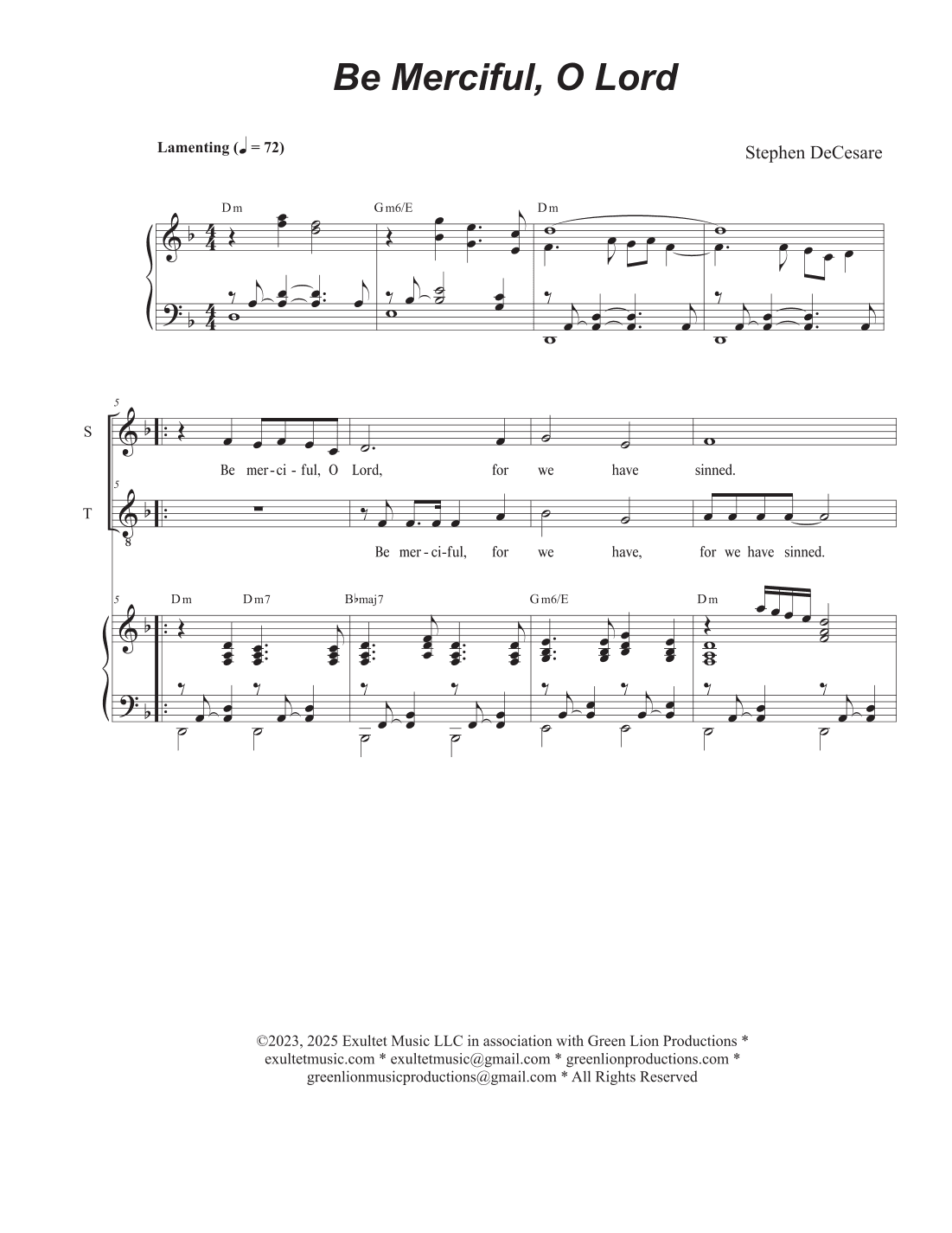Be Merciful, O Lord (2-part choir - (Soprano and Tenor)
