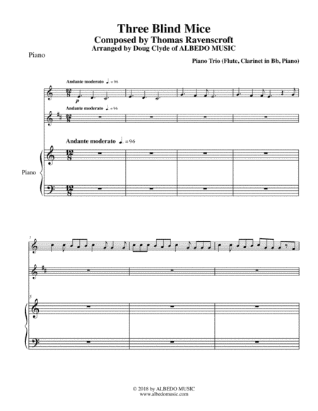 Three Blind Mice for Flute, Clarinet & Piano (arr. Doug Clyde)
