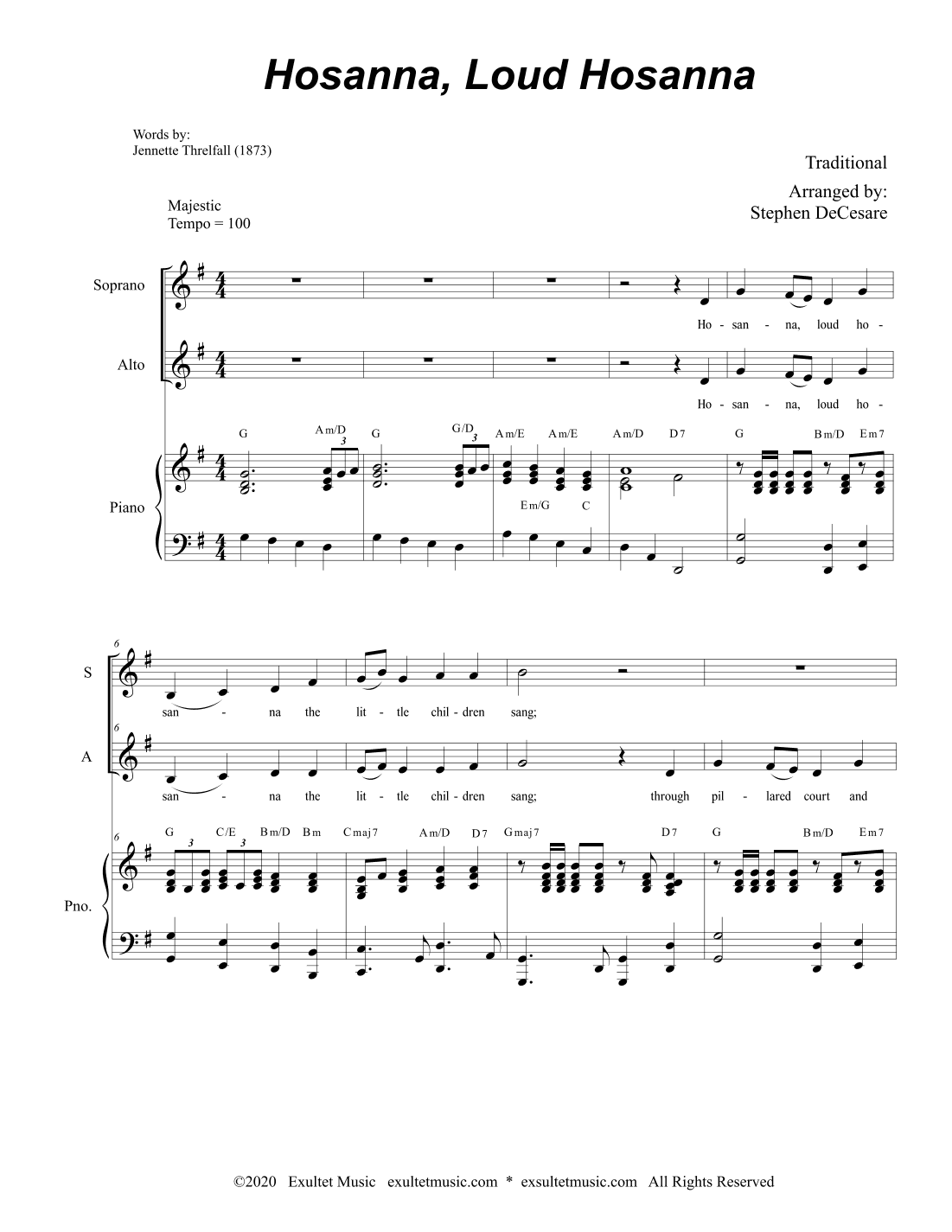Hosanna, Loud Hosanna (2-part choir (SA) - Piano accompaniment) (arr. Stephen DeCesare)