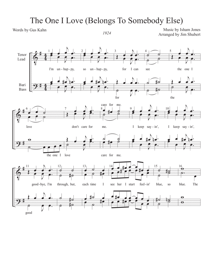 The One I Love Belongs To Somebody Else (arr. Jim Shubert)