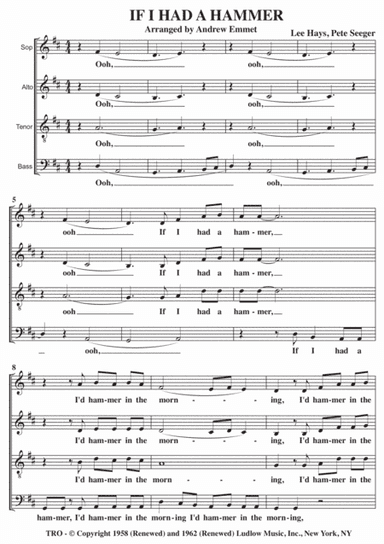 If I Had A Hammer (the Hammer Song) (arr. Andrew Emmet)