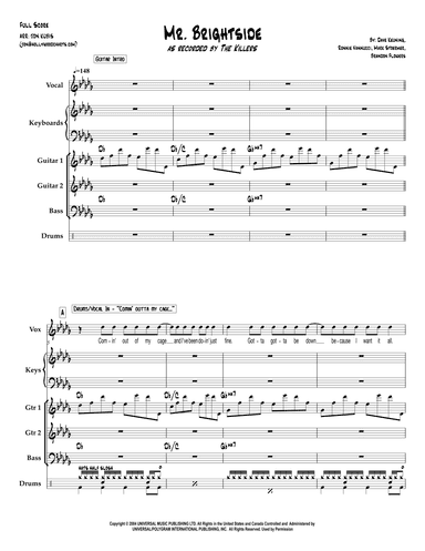 Mr. Brightside - Score Only (arr. Jon Kubis)