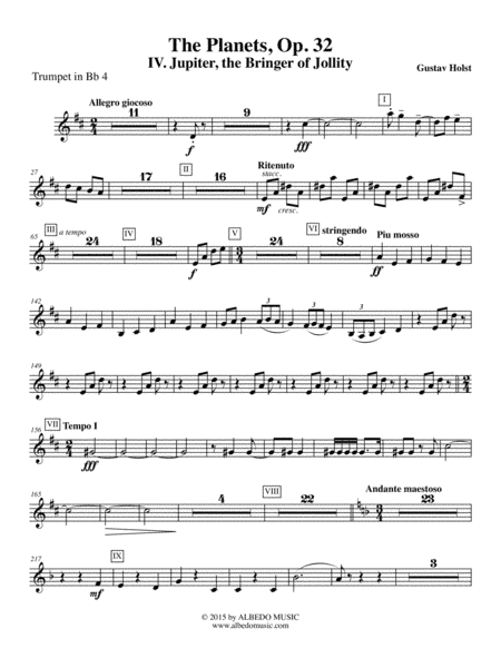 Holst The Planets, IV. Jupiter, the Bringer of Jollity - Trumpet in Bb 4 (Transposed Part), Op. 32 (arr. Doug Clyde)