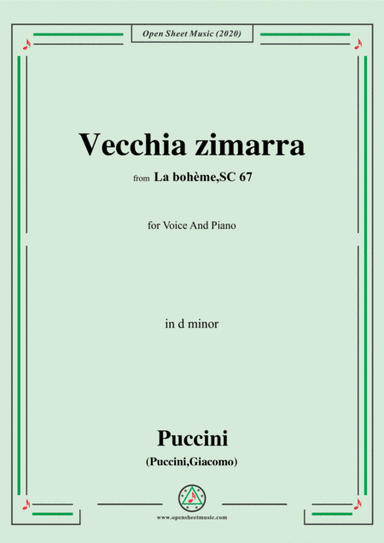Puccini-Vecchia zimarra,in d minor,for Voice and Piano (arr. MSM)