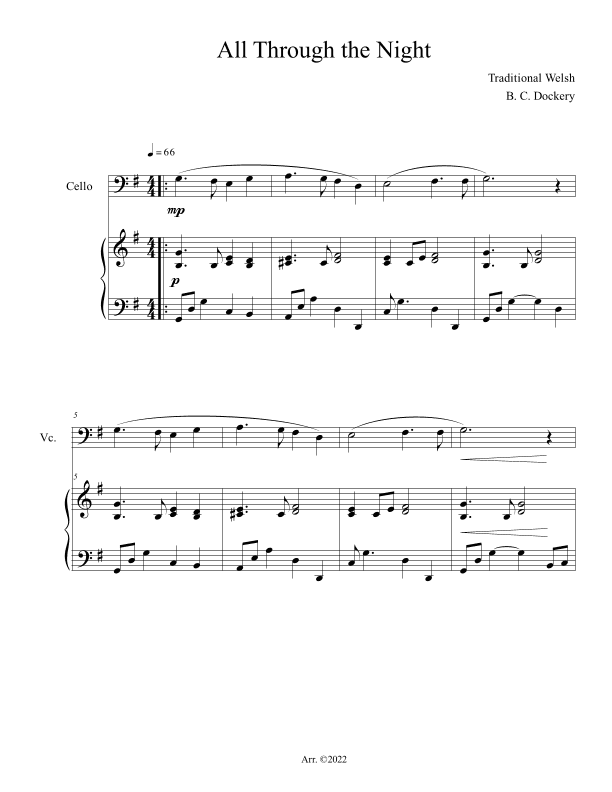 All Through the Night (Cello Solo with Piano Accompaniment) (arr. B. C. Dockery)
