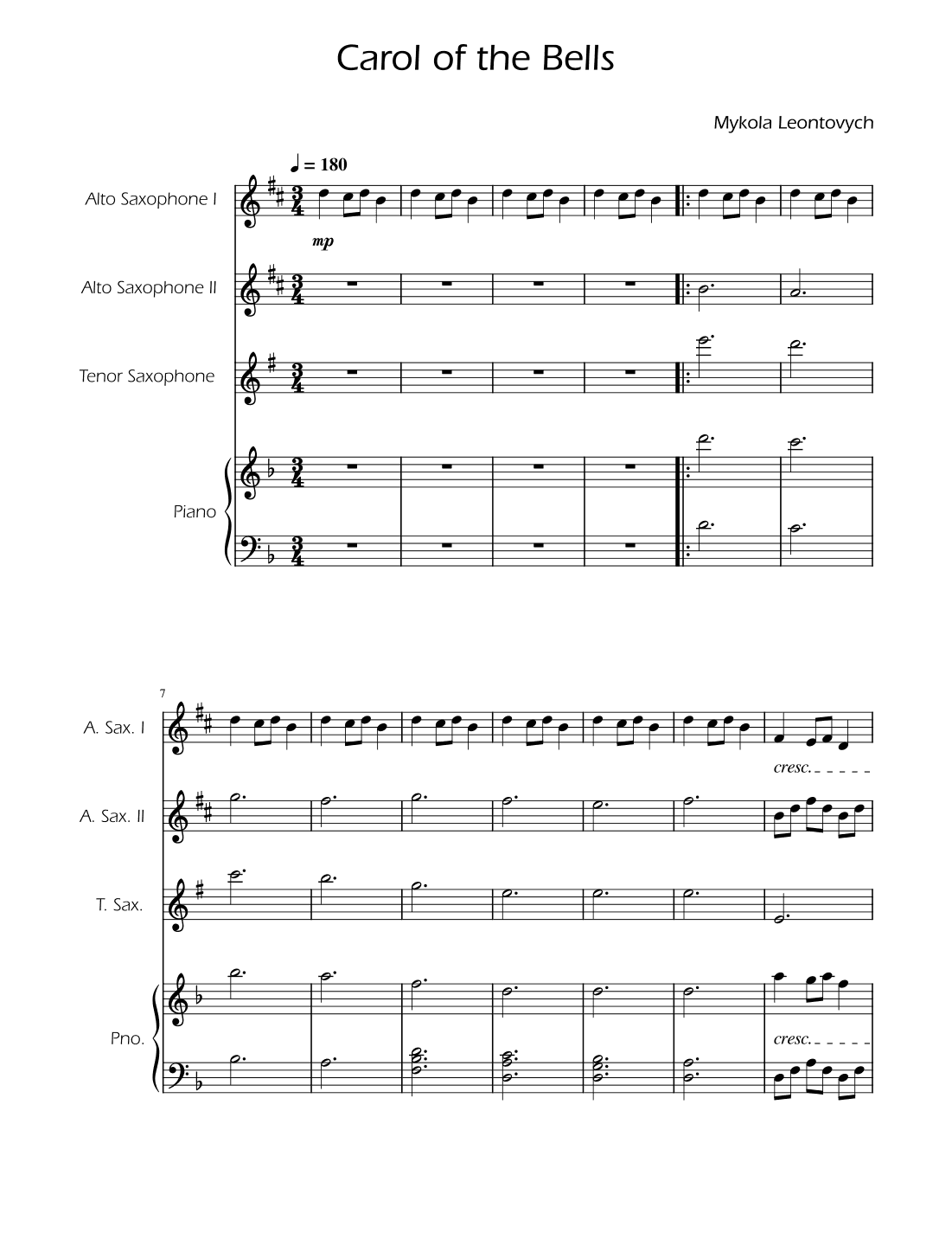 Carol of the Bells - Sax Trio w/ Piano (arr. Ygor Nunes)