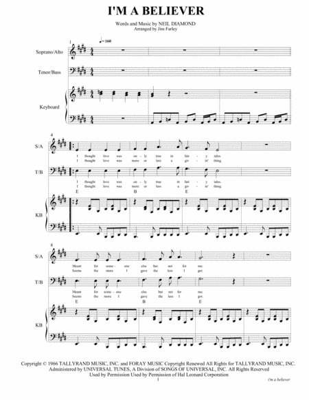 I'm A Believer (arr. Jim Farley www.arrangementsone.com)
