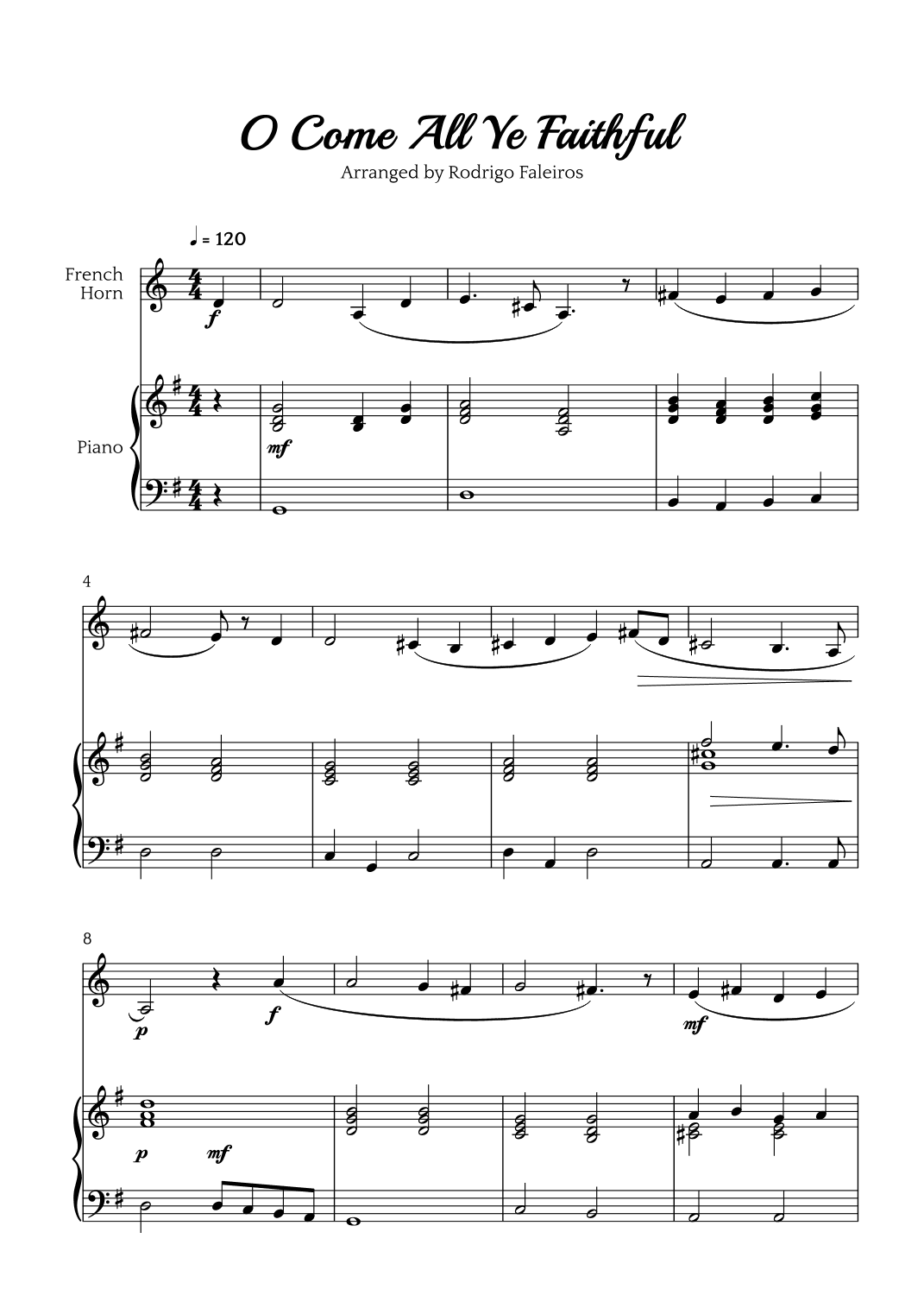 O Come All Ye Faithful (for french horn and piano accompaniment) (arr. Rodrigo Faleiros)