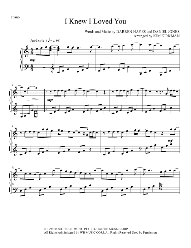 I Knew I Loved You (arr. Kim Kirkman)