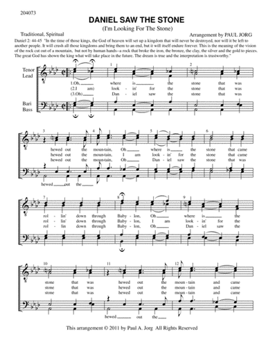 DANIEL SAW THE STONE - a Spiritual from the early 1900's, based on Daniel chapter 2. (arr. Paul A. Jorg)
