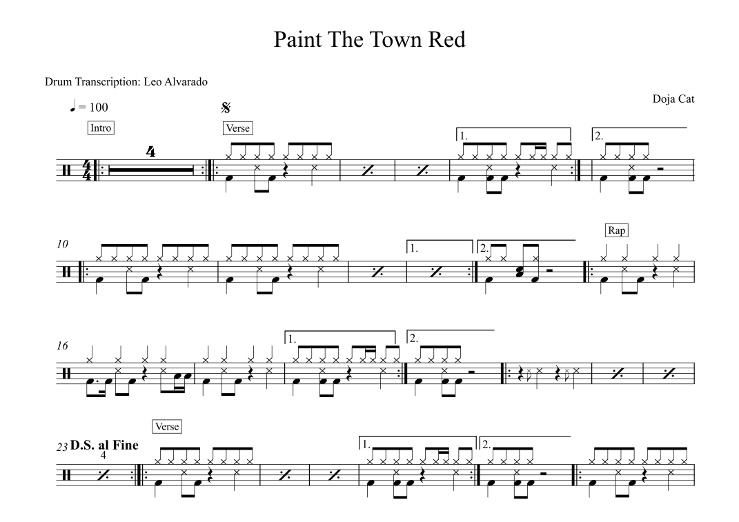 Paint The Town Red (arr. Drum Transcription: Leo Alvarado)