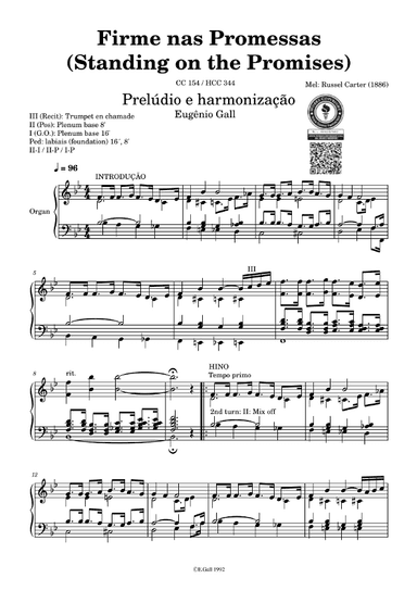 Prelude and Harmonization on "Standing on the Promises" (Firme nas Promessas) for Organ (arr. Eugenio Gall)