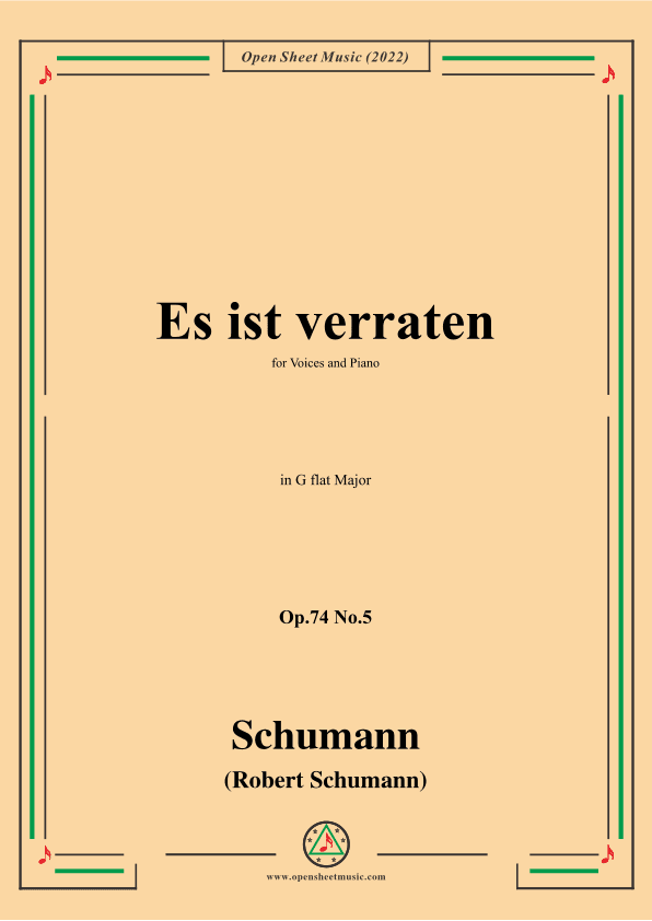 Schumann-Es ist verraten,Op.74 No.5,in G flat Major (arr. OSM Press)