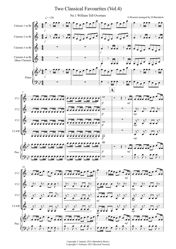 2 Classical Favourites for Clarinet Quartet (volume four) (arr. D.Burndrett)
