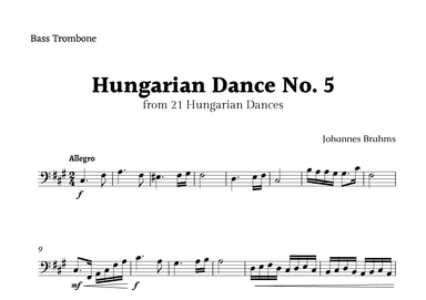 Hungarian Dance No. 5 by Brahms for Bass Trombone Solo (arr. Rika K.)