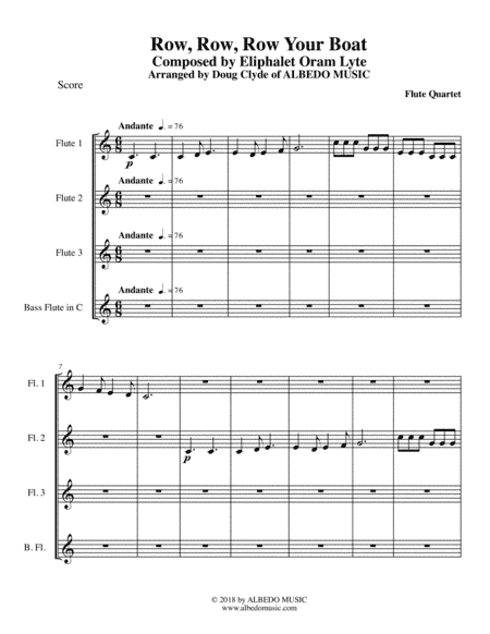 Row, Row, Row Your Boat for Flute Quartet (arr. Doug Clyde)