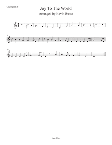 Joy To The World (Easy key of C) Clarinet (arr. Kevin Busse)