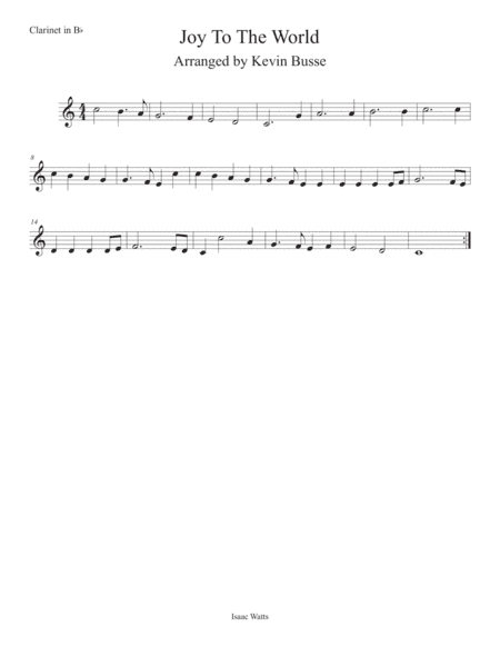 Joy To The World (Easy key of C) Clarinet (arr. Kevin Busse)