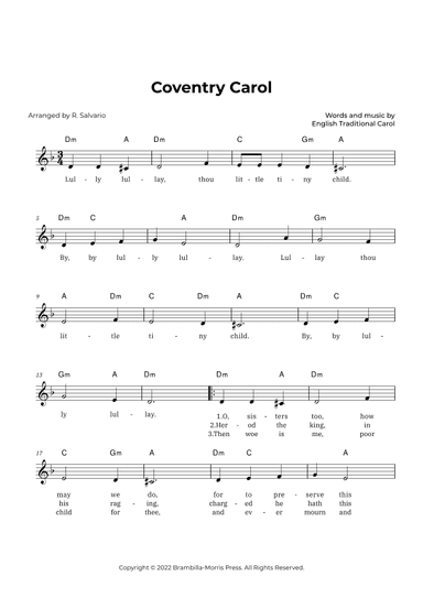 Coventry Carol (Key of D Minor) (arr. R. Salvario)