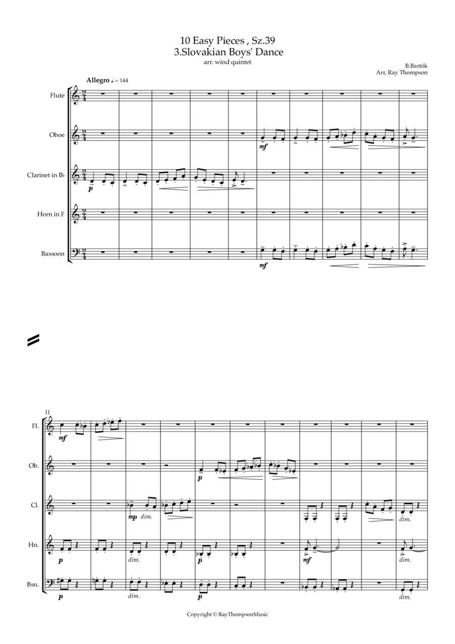 Bartók: 10 Easy Pieces , Sz.39  3.Slovakian Boys' Dance - wind quintet (arr. Ray Thompson)