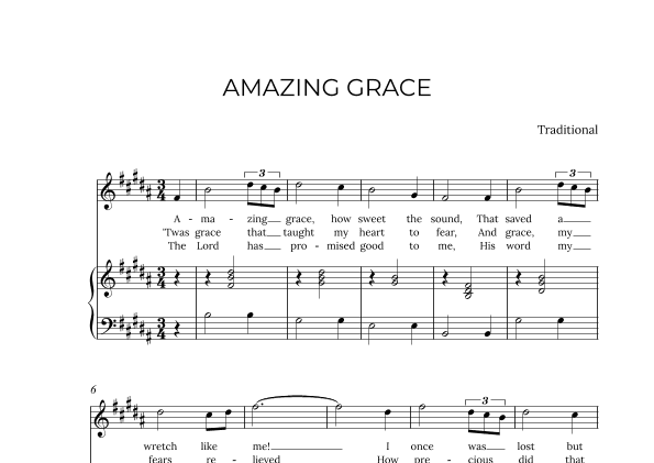AMAZING GRACE - for piano and soprano in B major (arr. Alex Nunes Rodrigues)