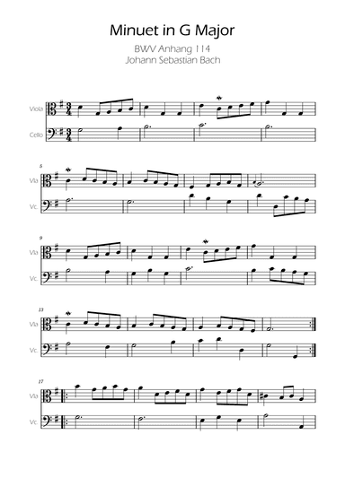 Minuet in G major BWV Anh. 114 - Bach - Viola and Cello (arr. Ygor Nunes)