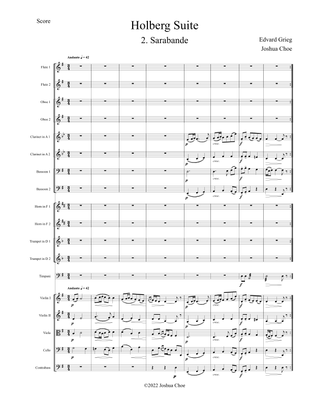 Holberg Suite: Sarabande (arr. Joshua Choe)