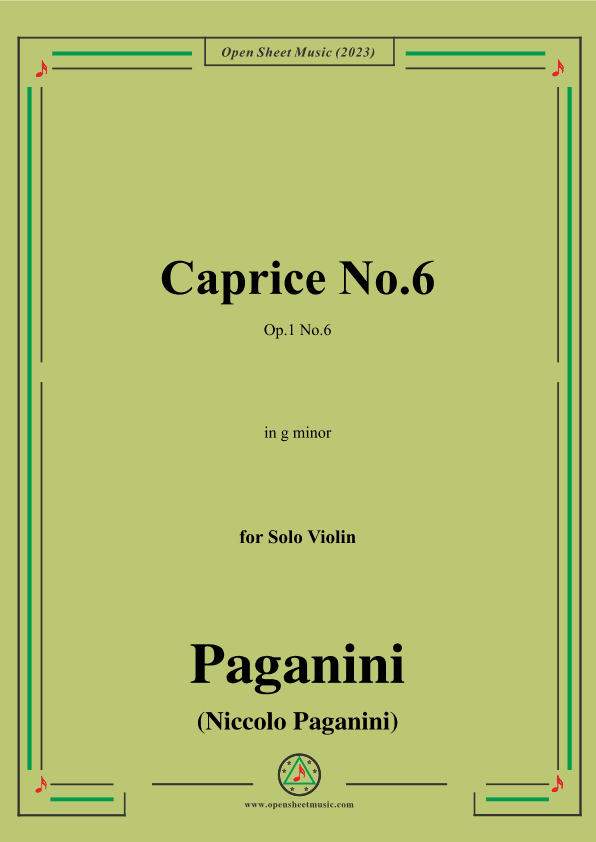 Paganini-Caprice No.6,Op.1 No.6,in g minor,for Solo Violin (arr. OSM Press)