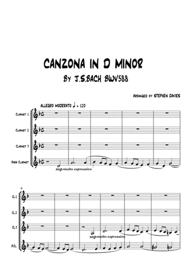 'Canzona in D Minor' by J.S.Bach BWV588 for Clarinet Quartet. (arr. Stephen Davies)