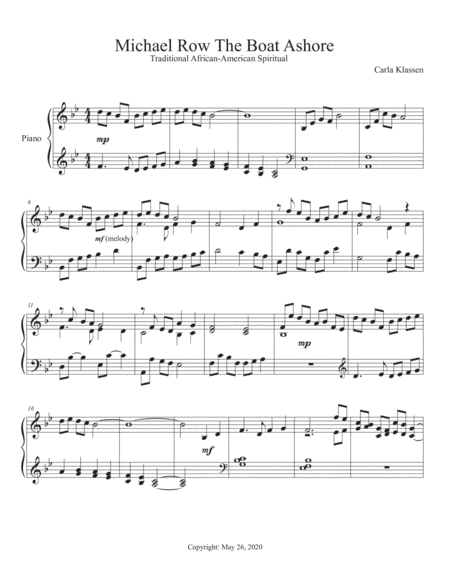 Michael Row The Boat Ashore (arr. Carla Klassen)
