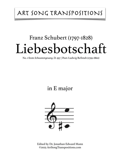 SCHUBERT: Liebesbotschaft, D. 957 no. 1 (transposed to E major) (arr. ArtSongTranspositions.com)