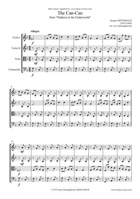 Can Can from Orfeus in the Underworld - String Quartet (easier) (arr. Anne L Christopherson GRSM ARCM)