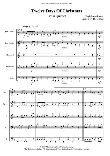 Twelve Days Of Christmas (arr. Gert Th. Walter)