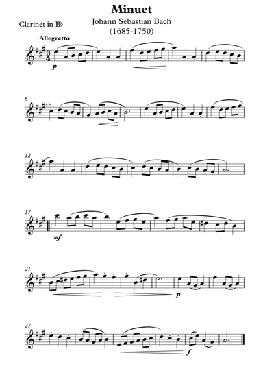 Minuet - Johann Sebastian Bach - (Clarinet in Bb Solo) (arr. Wesley S. SIlva)