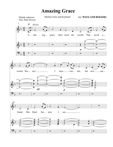 Amazing Grace (solo) Medium Voice (arr. WR Editions)