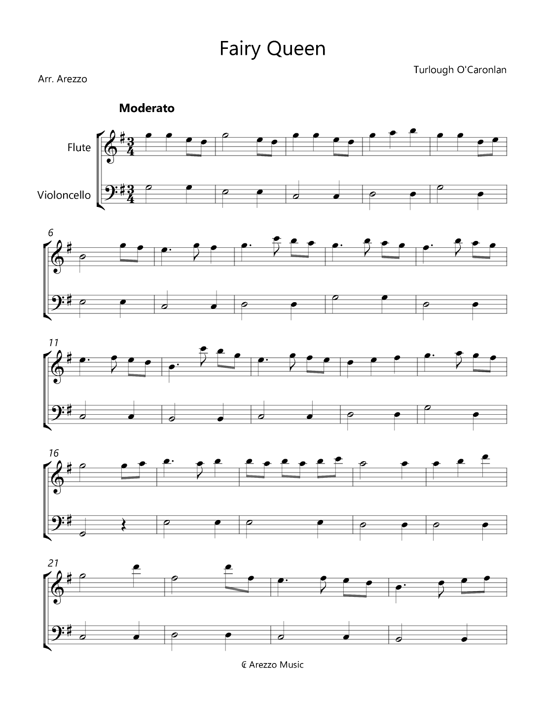 Fairy Queen - Flute and Cello - Turlough O' Carolan (arr. Arezzo Music)