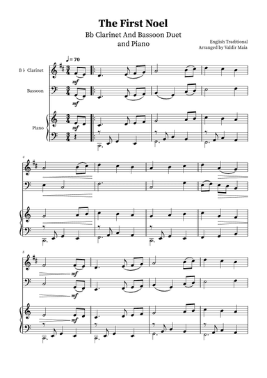 The First Noel - B-flat Clarinet and Bassoon Duet and Piano (arr. Valdir Maia)