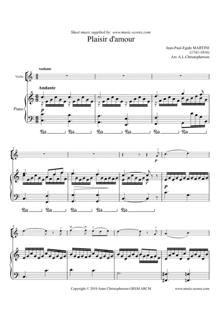 Plaisir d'Amour - Violin and Piano (arr. Anne Christopherson GRSM ARCM)