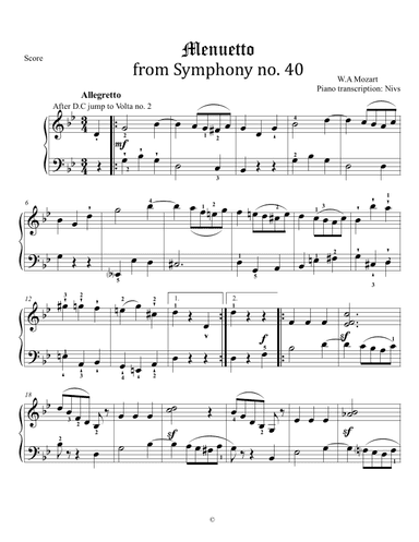 Mozart Menuetto - Symphony no. 40 -  III movement (arr. Nivs)