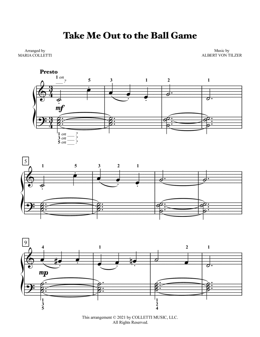 Take Me Out to the Ball Game (Level 3 Piano) (arr. Maria Colletti)