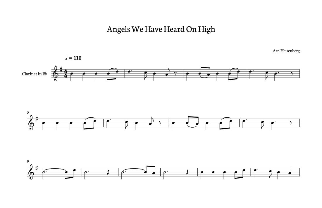 Angels We Have Heard on High for Clarinet (arr. Heisenberg)