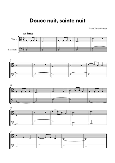 Douce nuit, sainte nuit (for Viola and Bassoon) (arr. Cadenza Editions)