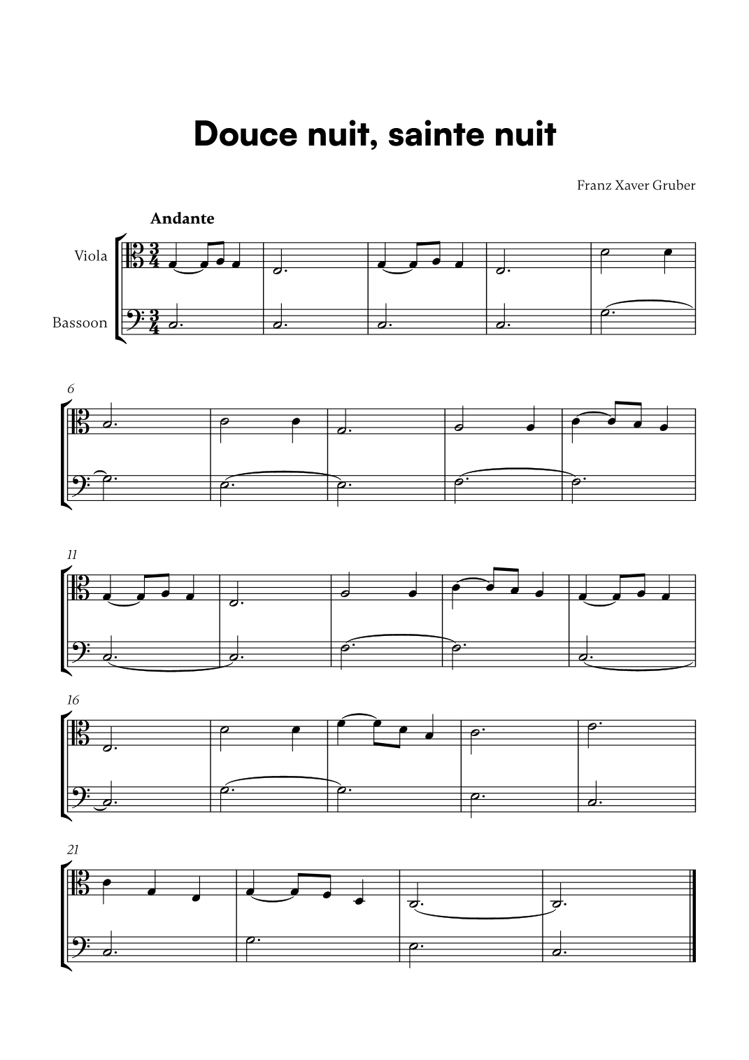 Douce nuit, sainte nuit (for Viola and Bassoon) (arr. Cadenza Editions)