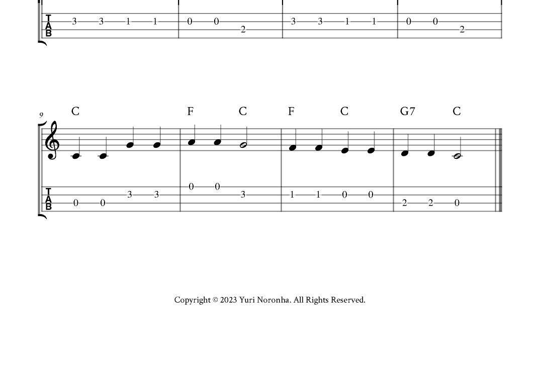 Twinkle Twinkle Little Star - For Ukulele (C Major - with TAB and Chords) (arr. Yuri Noronha)