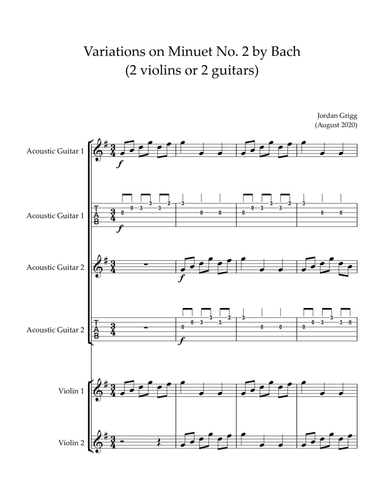 Variations on Minuet No. 2 by Bach (2 violins or 2 guitars)